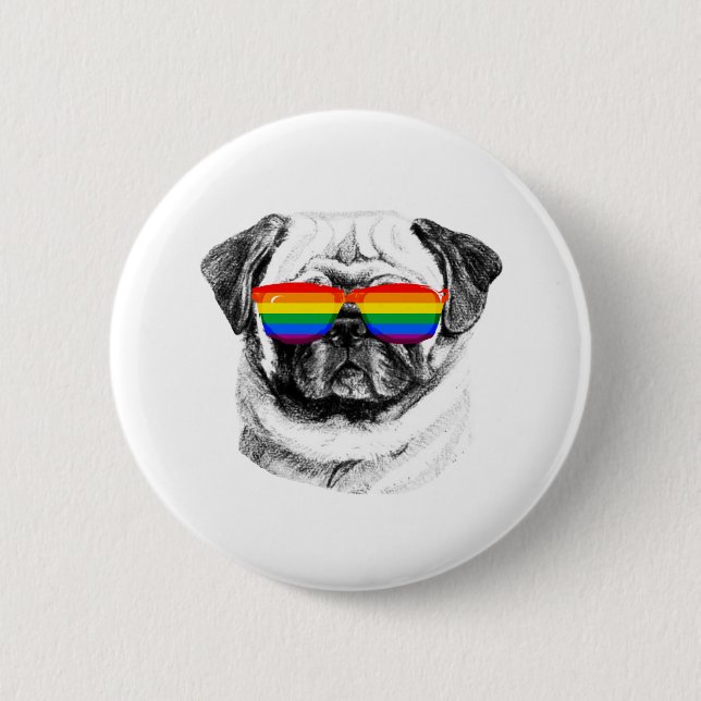 Pug Pride Sunglasses Pinback Button (Front)