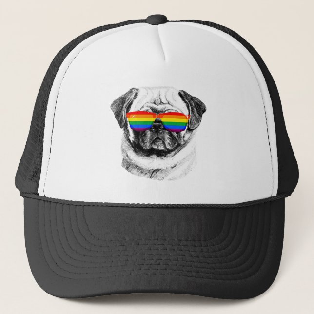 Pug Pride Sunglasses Trucker Hat (Front)