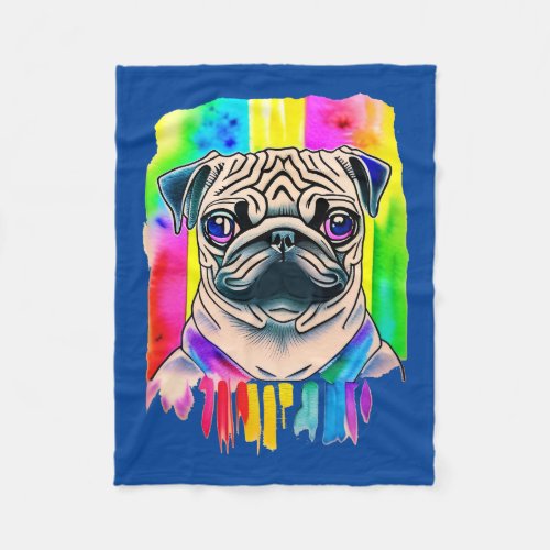 Pug Pride With Rainbow Paint Splashes Fleece Blanket