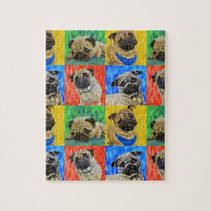Pug Primary Repeating Pattern Jigsaw Puzzle