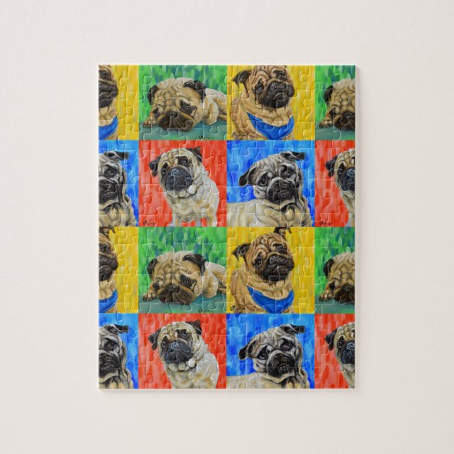 Pug Primary Repeating Pattern Jigsaw Puzzle (Vertical)