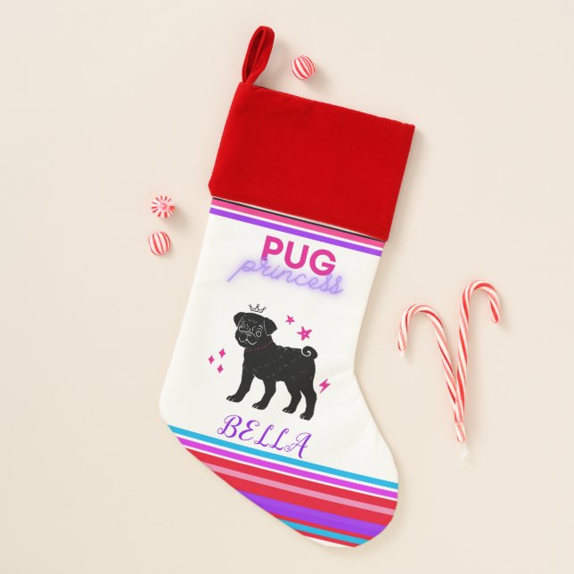 "Pug Princess" Christmas Stocking for girls & pets (Front)