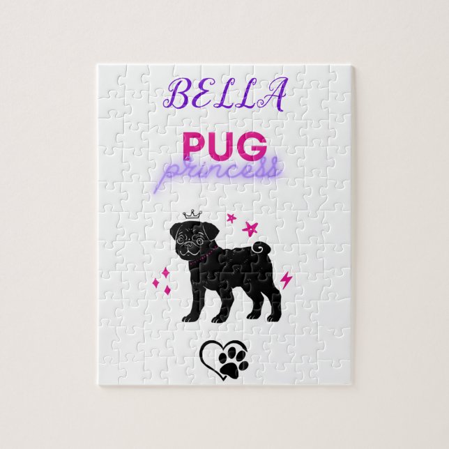 'PUG PRINCESS' girls puzzle personalized. (Vertical)