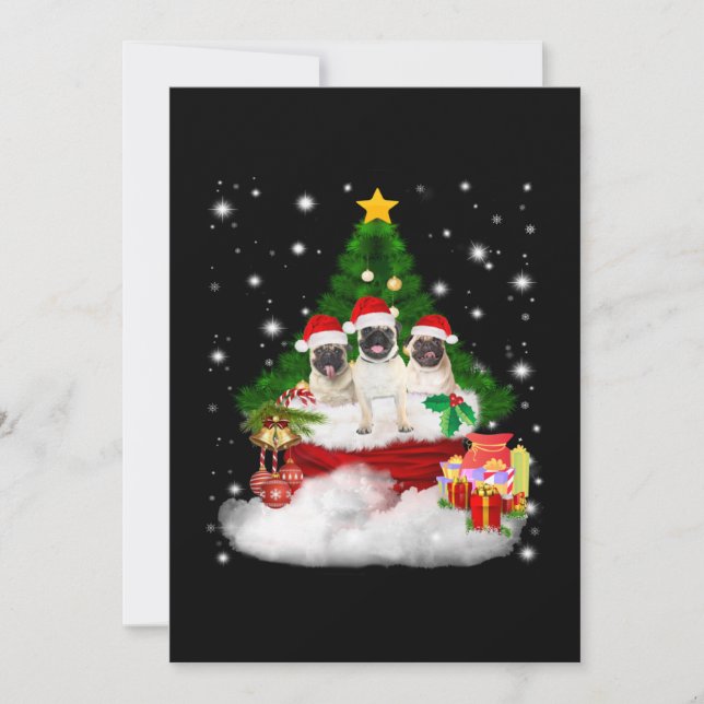 Pug pug with friends cheerful by Christmas tree Invitation (Front)
