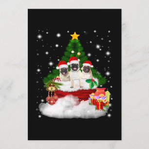 Pug pug with friends cheerful by Christmas tree Invitation