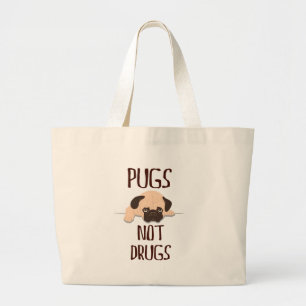 pug pugs not drugs cute dog design large tote bag