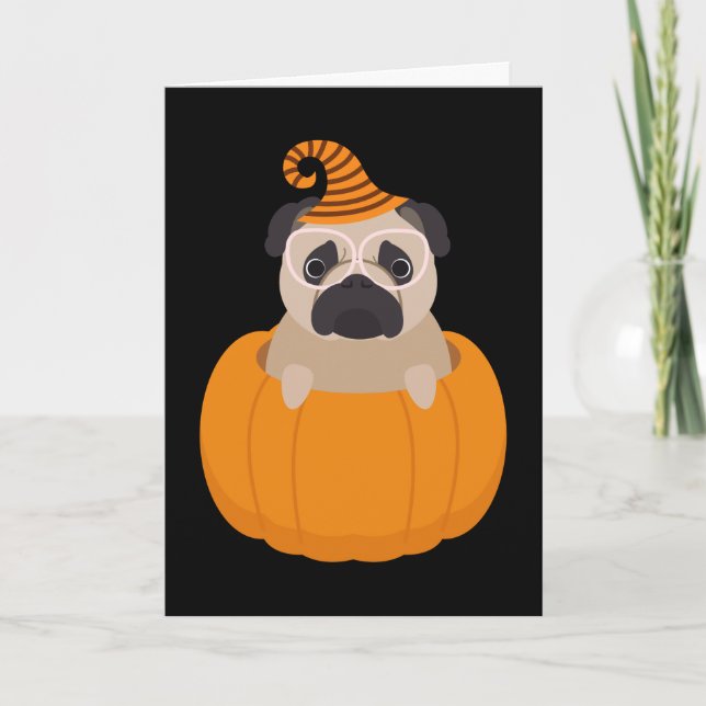 Pug & Pumpkin Halloween Card (Front)