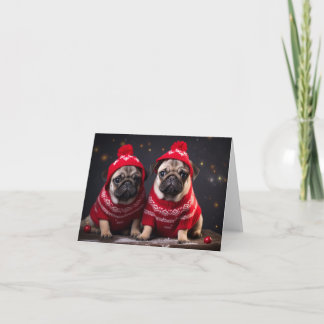 Pug Puppies Christmas Card