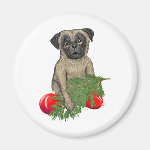 Pug Puppy Adorable Christmas Dog Art Magnet