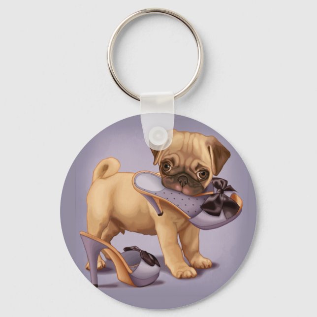 Pug Puppy and Shoe Keychain (Front)