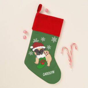 Pug Puppy and Snowflake Christmas Stocking