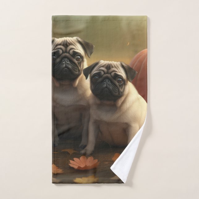 Pug Puppy Autumn Delight Pumpkin Bath Towel Set (Hand Towel)