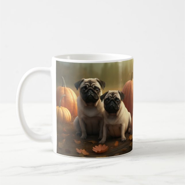 Pug Puppy Autumn Delight Pumpkin Coffee Mug (Left)