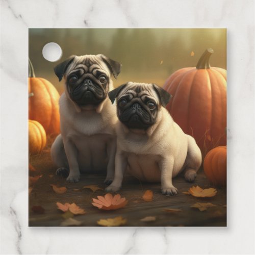 Pug Puppy Autumn Delight Pumpkin Favor Tags