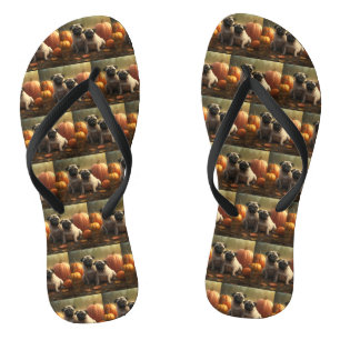Pug Puppy Autumn Delight Pumpkin Flip Flops