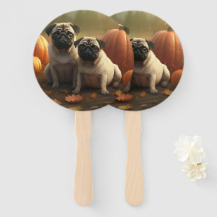Pug Puppy Autumn Delight Pumpkin Hand Fan
