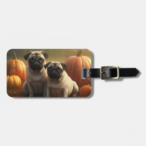 Pug Puppy Autumn Delight Pumpkin Luggage Tag