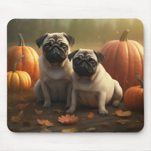 Pug Puppy Autumn Delight Pumpkin Mouse Pad (Front)