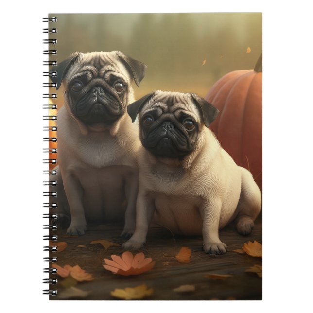 Pug Puppy Autumn Delight Pumpkin Notebook (Front)