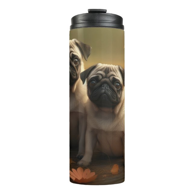 Pug Puppy Autumn Delight Pumpkin Thermal Tumbler (Front)