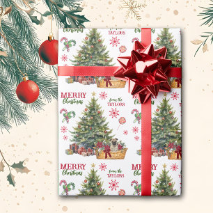Pug Puppy Basket Under the Tree Wrapping Paper