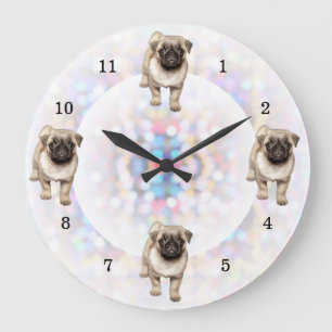 Pug Puppy Bright Lights Background Large Clock
