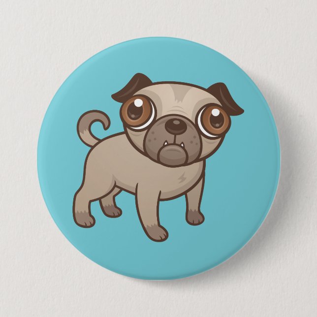Pug Puppy Cartoon Button (Front)