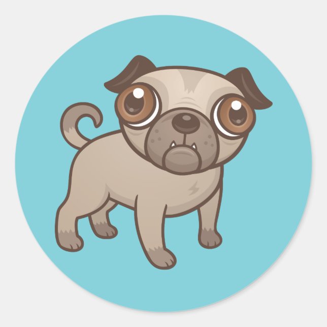 Pug Puppy Cartoon Classic Round Sticker (Front)