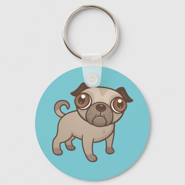 Pug Puppy Cartoon Keychain (Front)