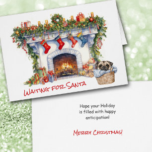 Pug Puppy Christmas Fireplace Wait for Santa Cards