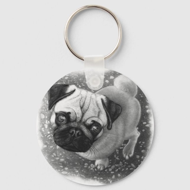 Pug Puppy Dog Art Keychain (Front)