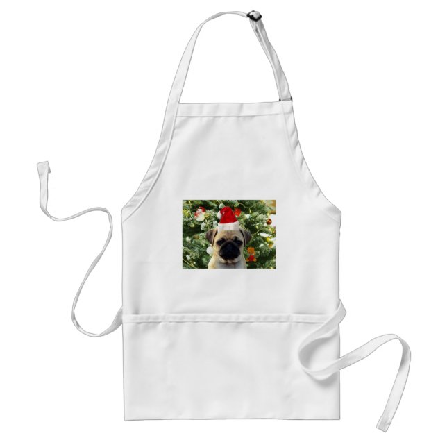 Pug Puppy Dog Christmas Tree Ornaments Snowman Adult Apron (Front)