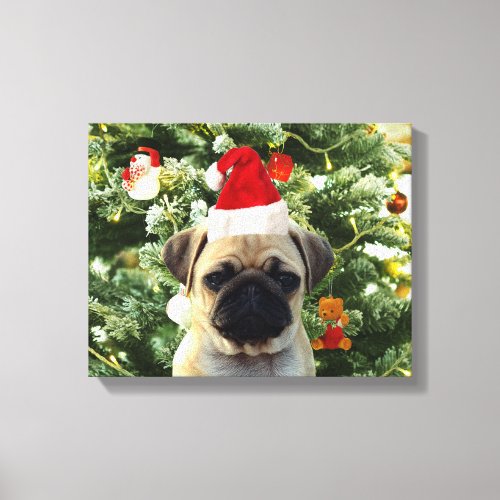 Pug Puppy Dog Christmas Tree Ornaments Snowman Canvas Print