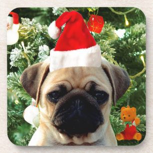 Pug Puppy Dog Christmas Tree Ornaments Snowman Drink Coaster