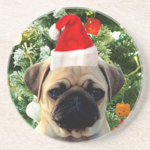 Pug Puppy Dog Christmas Tree Ornaments Snowman Drink Coaster