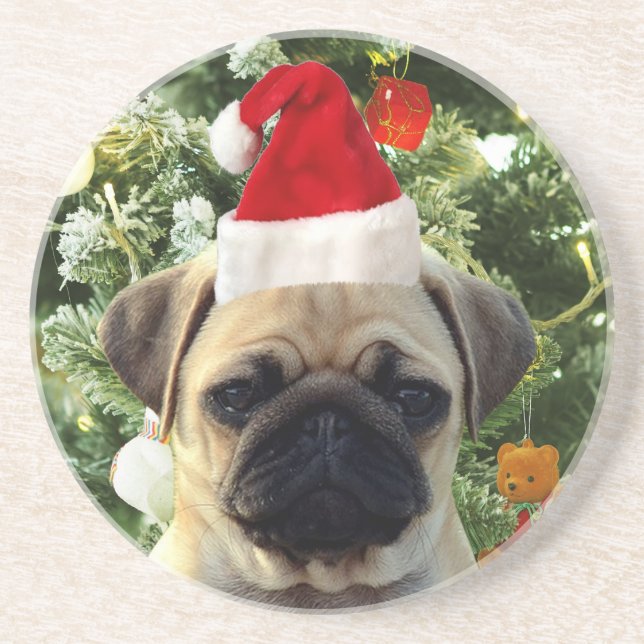 Pug Puppy Dog Christmas Tree Ornaments Snowman Drink Coaster (Front)