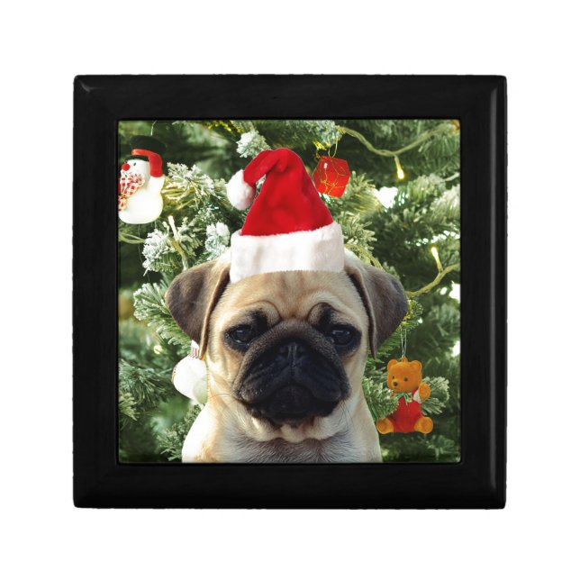 Pug Puppy Dog Christmas Tree Ornaments Snowman Gift Box (Front)