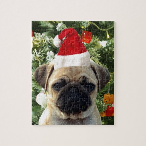 Pug Puppy Dog Christmas Tree Ornaments Snowman Jigsaw Puzzle