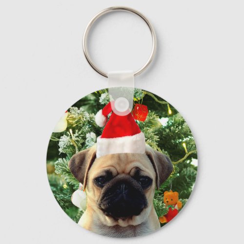 Pug Puppy Dog Christmas Tree Ornaments Snowman Keychain
