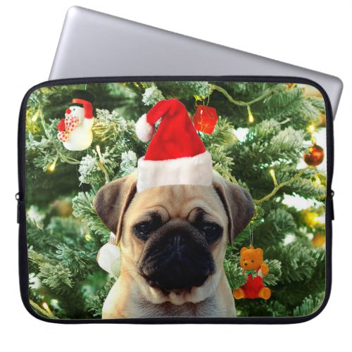 Pug Puppy Dog Christmas Tree Ornaments Snowman Laptop Sleeve