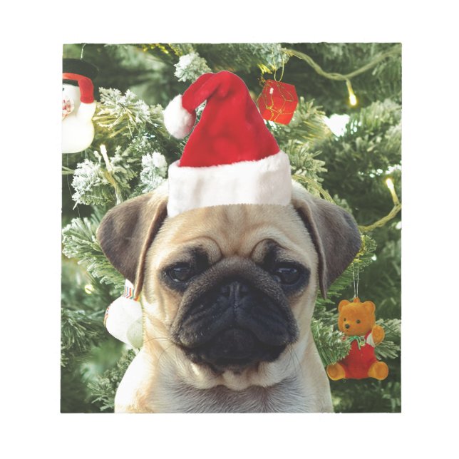 Pug Puppy Dog Christmas Tree Ornaments Snowman Notepad (Front)