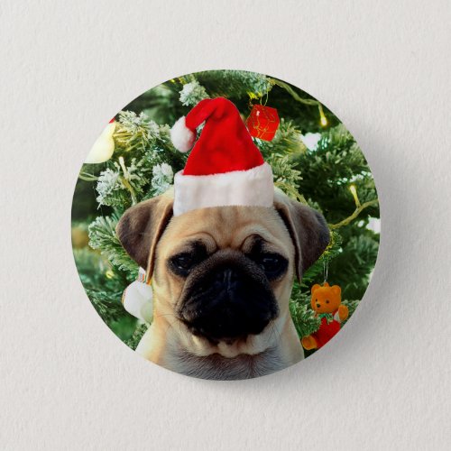 Pug Puppy Dog Christmas Tree Ornaments Snowman Pinback Button