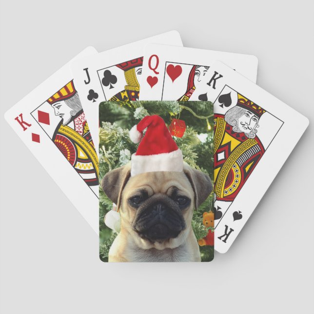 Pug Puppy Dog Christmas Tree Ornaments Snowman Poker Cards (Back)