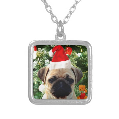 Pug Puppy Dog Christmas Tree Ornaments Snowman Silver Plated Necklace