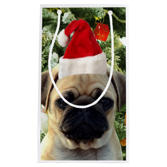 Pug Puppy Dog Christmas Tree Ornaments Snowman Small Gift Bag (Front)