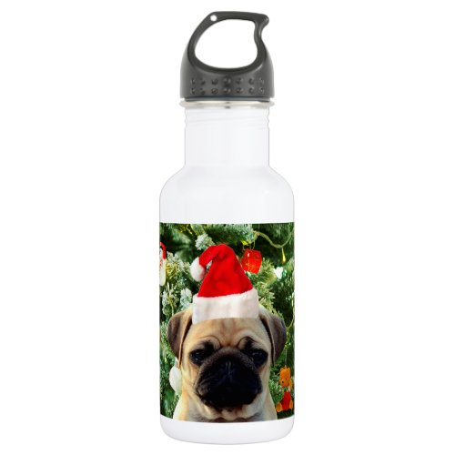 Pug Puppy Dog Christmas Tree Ornaments Snowman Stainless Steel Water Bottle