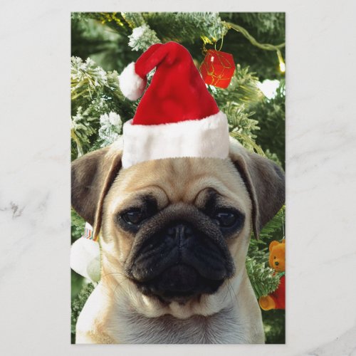 Pug Puppy Dog Christmas Tree Ornaments Snowman Stationery