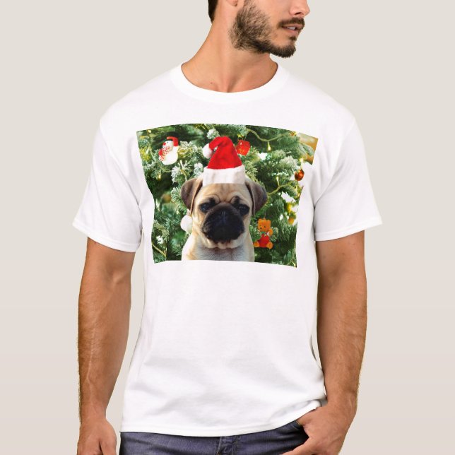 Pug Puppy Dog Christmas Tree Ornaments Snowman T-Shirt (Front)