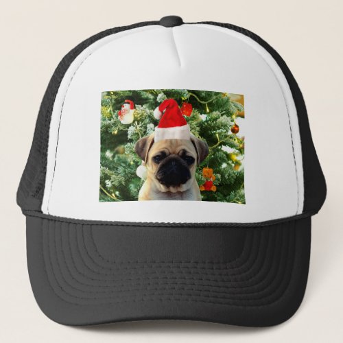 Pug Puppy Dog Christmas Tree Ornaments Snowman Trucker Hat