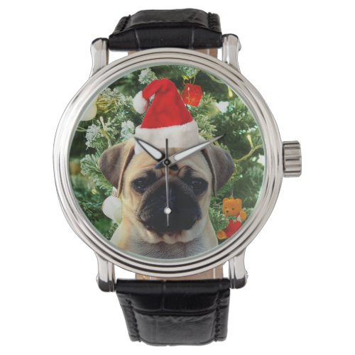 Pug Puppy Dog Christmas Tree Ornaments Snowman Watch